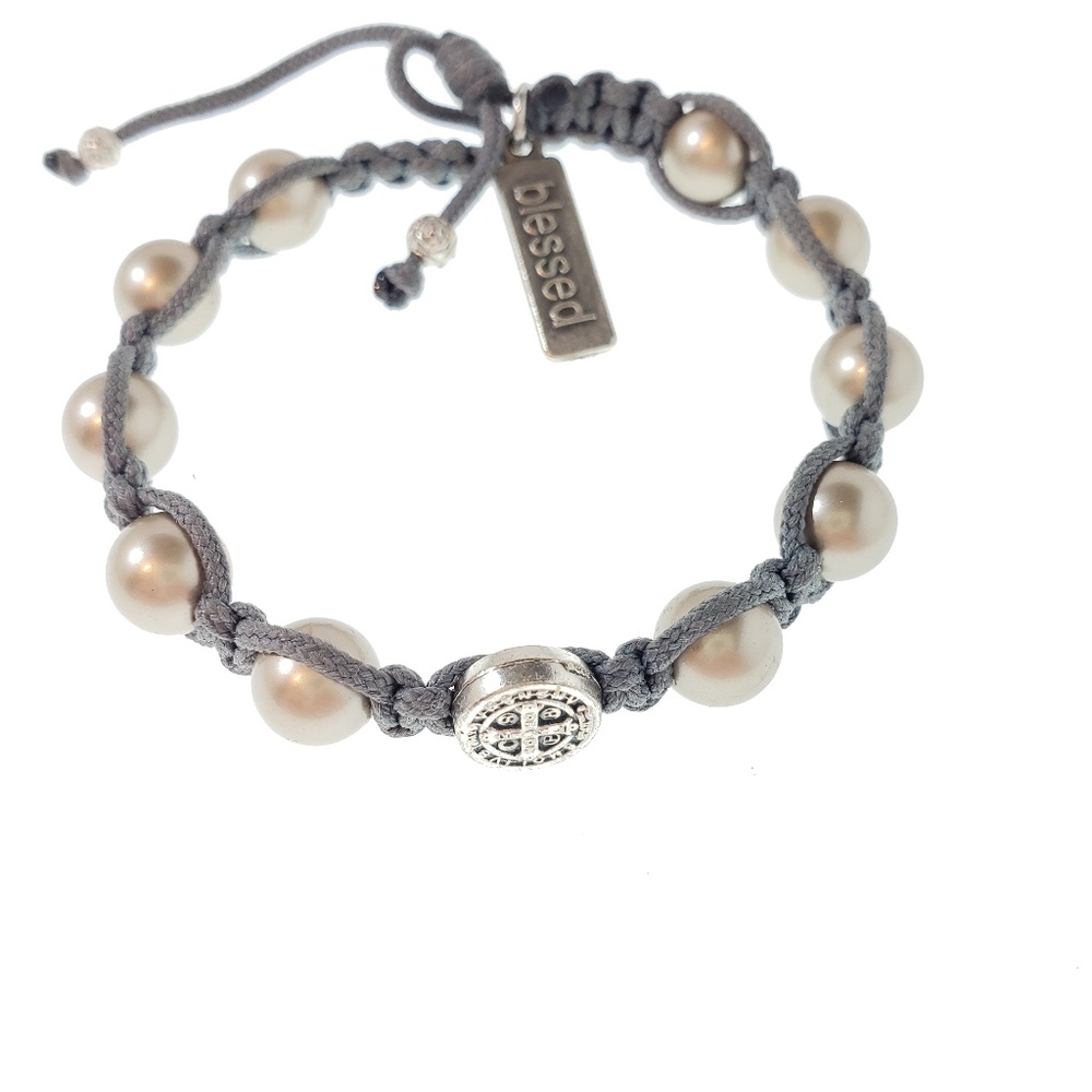 Blessed Bracelet with Faux Pearl and Macrame Knots